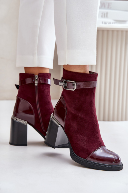 Women's Insulated Heeled Boots With Decorative Buckle MR880-085 Bordeaux D&A