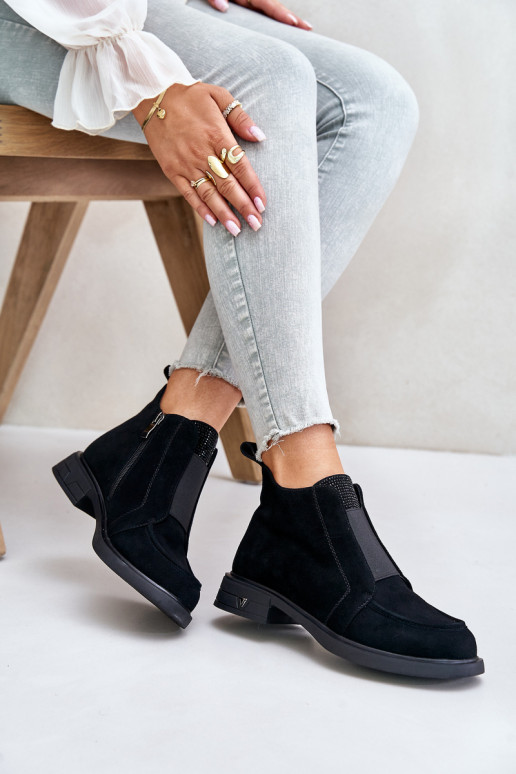 Suede Low Ankle Boots With Flat Heel Insulated D&A JC42-23 Black