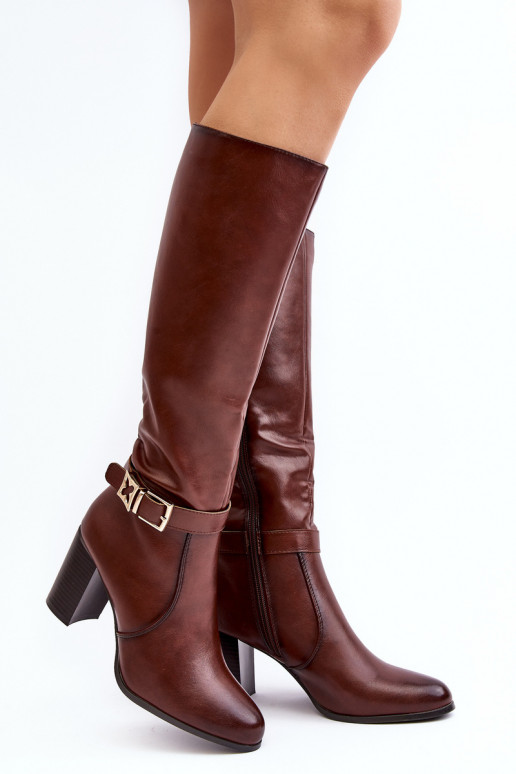 Women's knee-high boots with buckle and fur lining in brown Sendilia