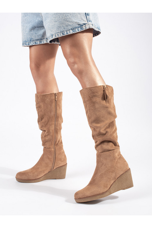 beige of suede Women's boots on a wedge