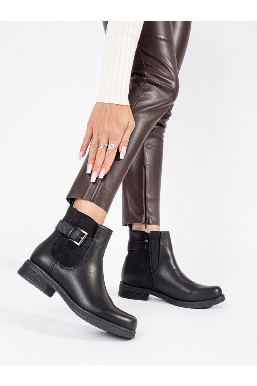 black women's boots with buckles on a low heel