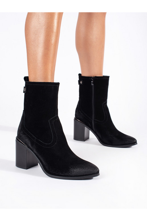 black leather women's boots on the heel Sergio Leone