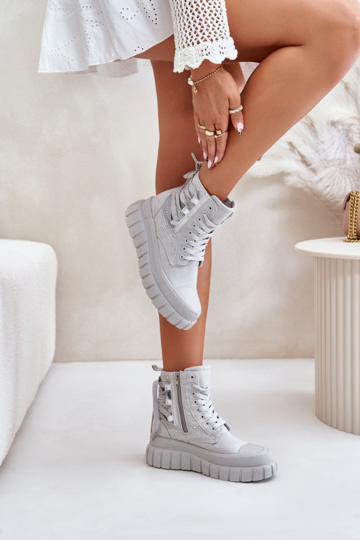 High Women Sneakers On Massive Platform With Decoration Gray Zaidria