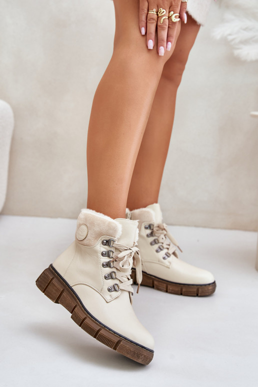 Women's Insulated Ankle Boots Lace-up Beige Mevanisa