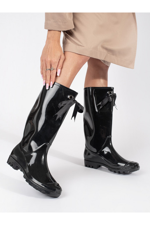 black lacquered high rubber boots