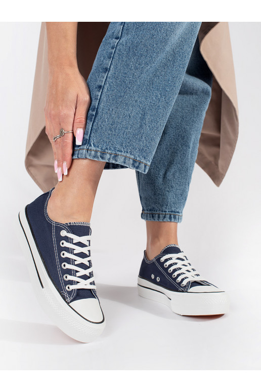 dark blue classic Women's boots  laced with platform