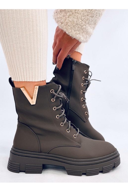 Women's boots laced CLEND khaki colors