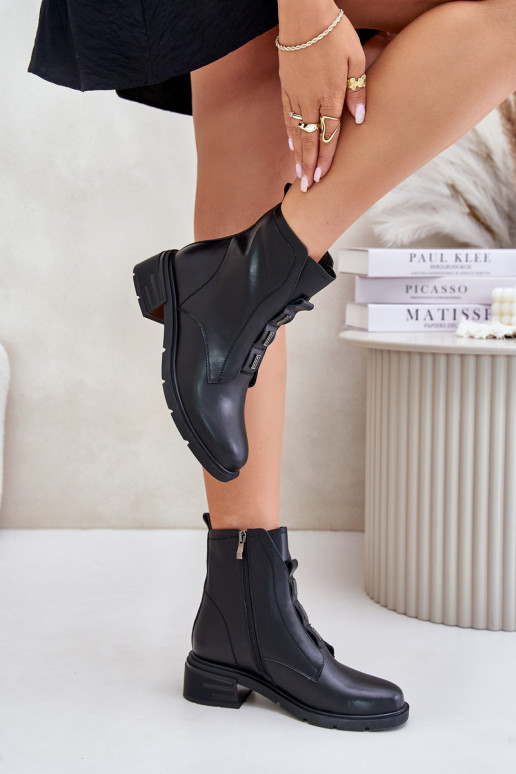 Leather Ankle Boots With Zipper Insulated Black Olidrila