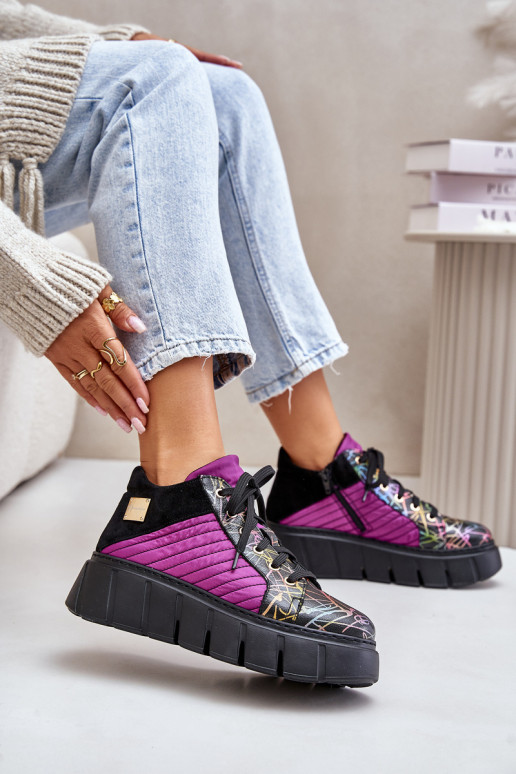 Leather Sneakers On Platform Fuchsia Maciejka 06767-15