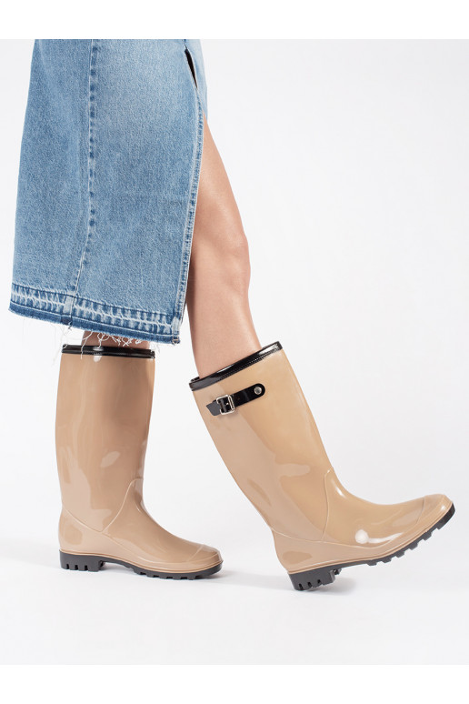 beige high lacquered rubber boots