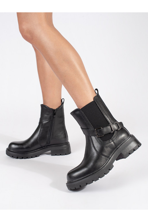 black leather Women's boots with platform Sergio Leone