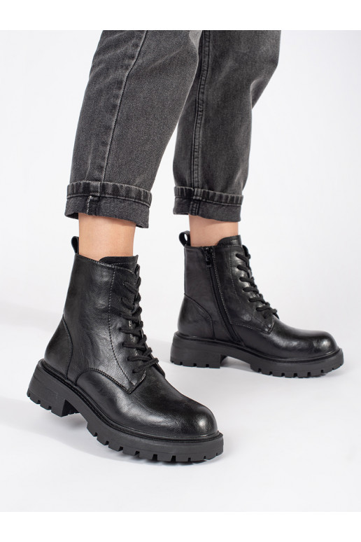 black leather boots women's boots with platform Sergio Leone