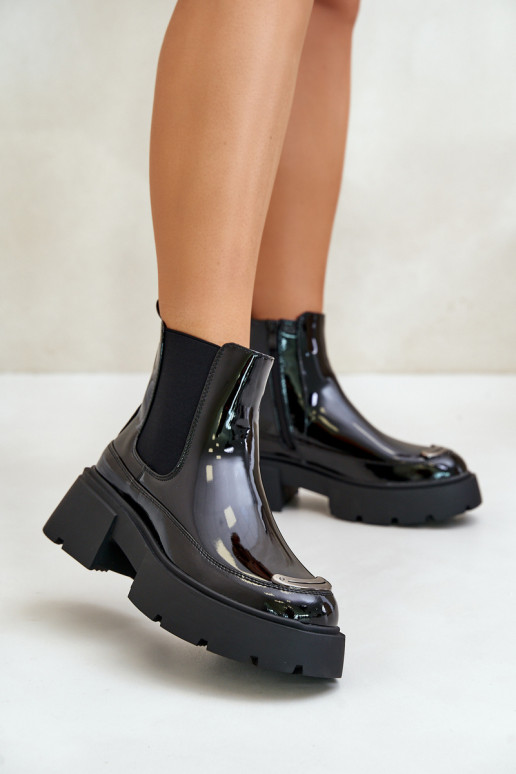 Insulated Patent Ankle Boots With Zip Black Jesschris