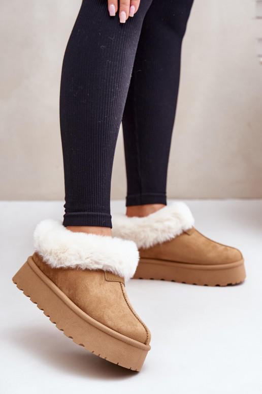 Snow Boots With Low Shaft With Fur On Platform Eco Suede Camel Neathoria