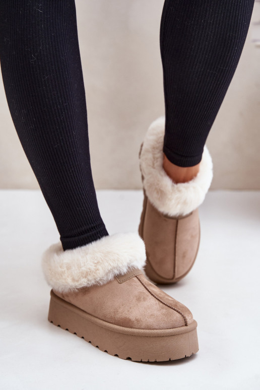 Snow Boots With Low Shaft With Fur On Platform Eco Suede Dark Beige Neathoria