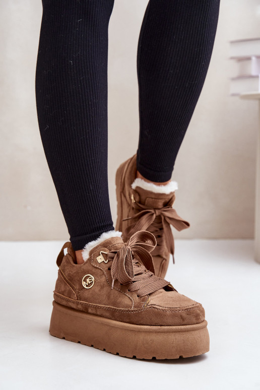 Fleece Lined Women's Platform Sneakers Brown Velarisea