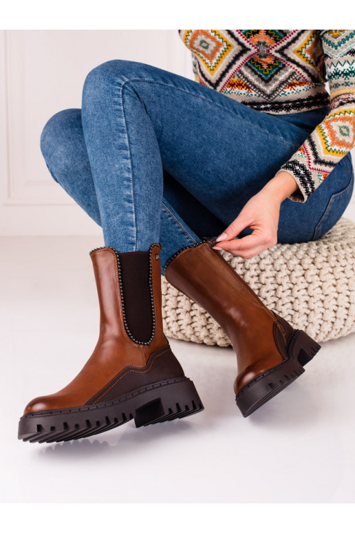 High Women's boots from eco leather Brown color