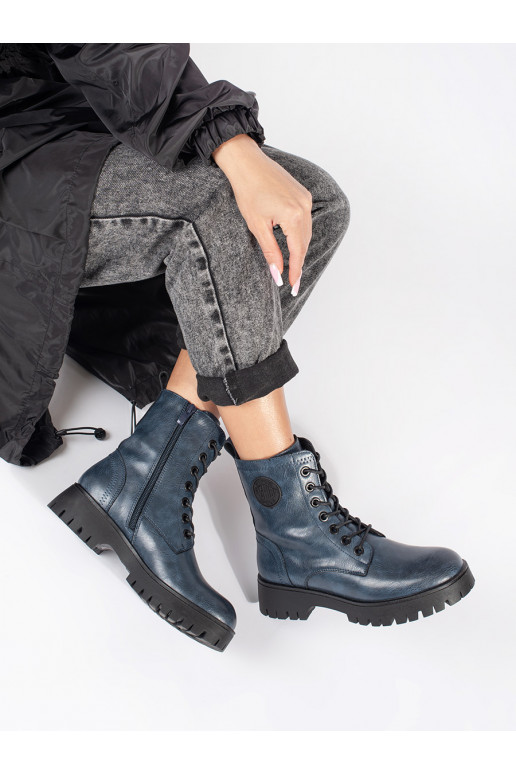 dark blue laced leather women's boots with platform Sergio Leone