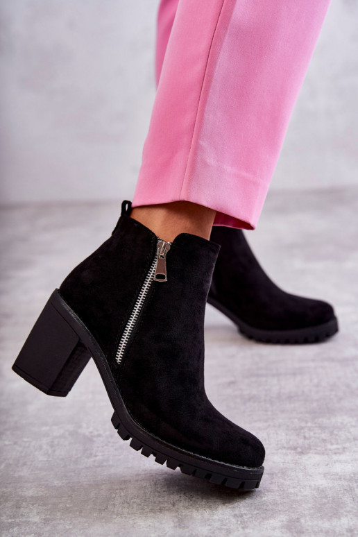 Suede Boots On High Heels With A Zipper Black Sevione