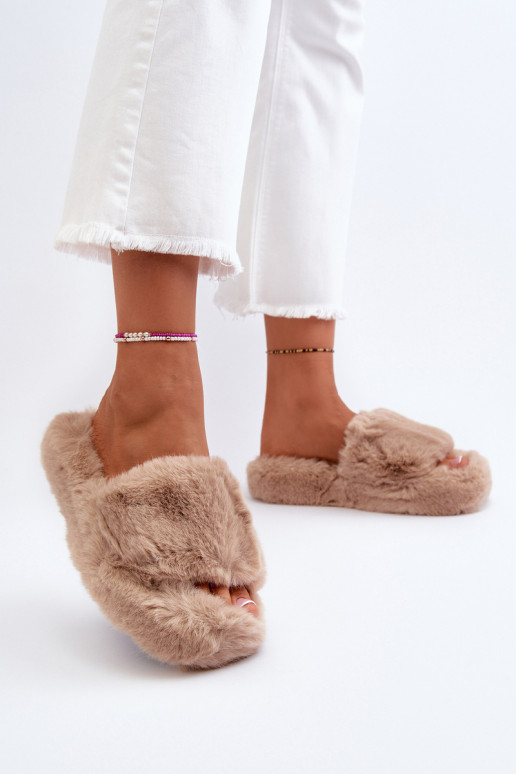 Women's Fur Slippers Beige Stepia