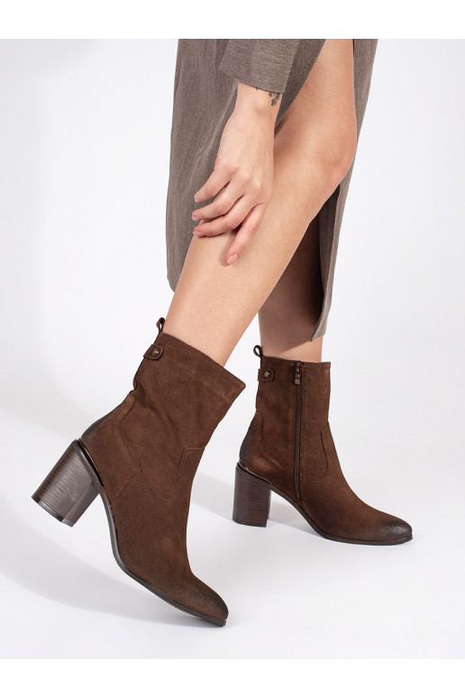 Brown color leather women's boots on the heel Sergio Leone