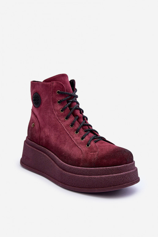 Leather Ankle Boots On Massive Platform Maciejka 06309-23 Burgundy