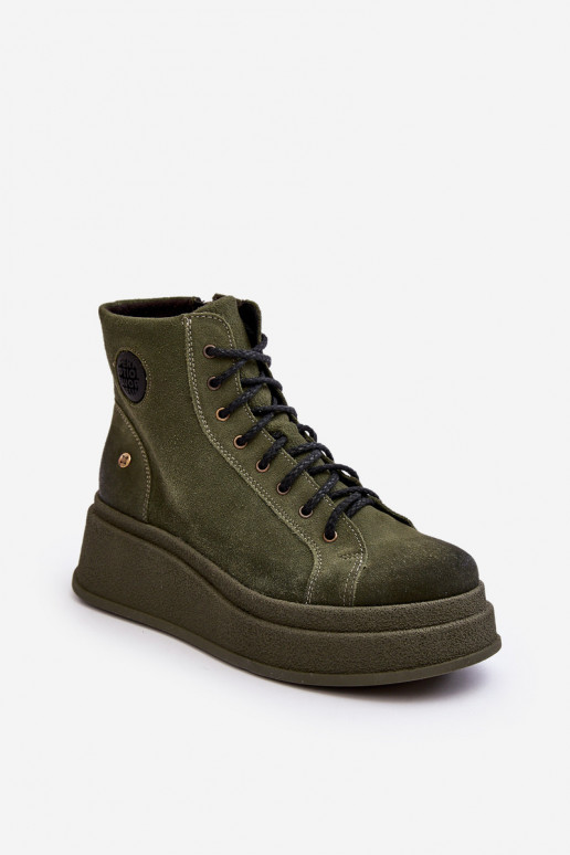 Leather Boots On Massive Platform Maciejka 06309-24 Olive