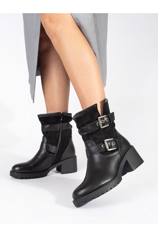 black women's boots on highheels with buckles