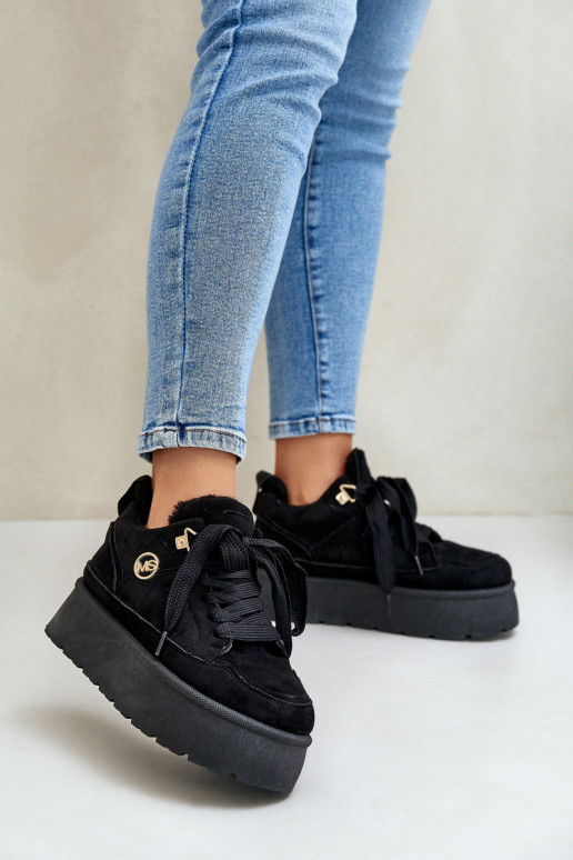 Fleece Lined Women's Platform Sneakers Black Velarisea