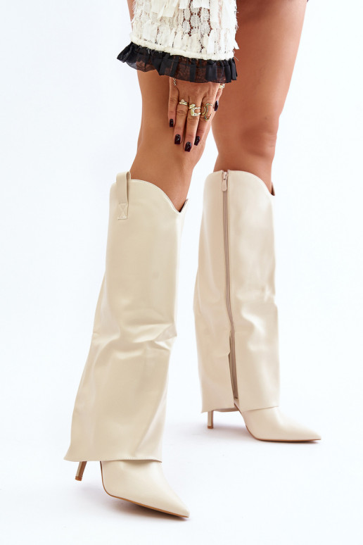 Stiletto Boots With Turned Shaft Light Beige Bellinna