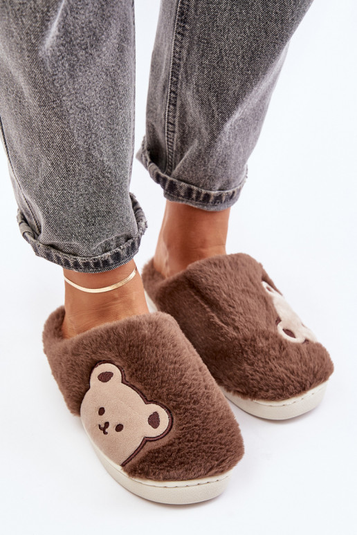 Womens Furry Slippers With Bear Brown Fiorinella