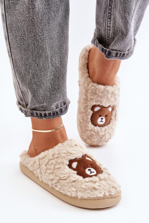 Women's Slippers With Fur Type Lamb And Teddy Bear Beige Temiena