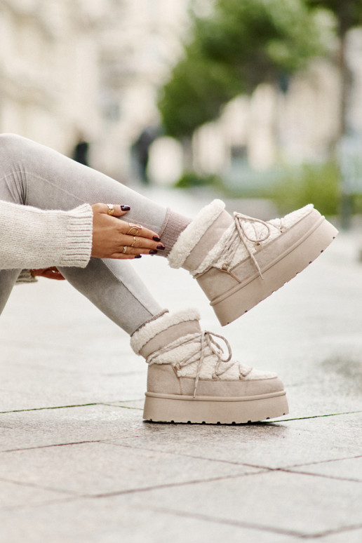 Platform Snow Boots With Lacing Light Beige Izathiel