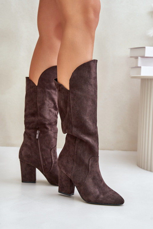 Knee High Heeled Boots Made Of Eco Suede Brown Clorira