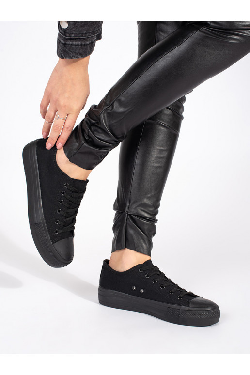 black classic Women's boots  laced with platform