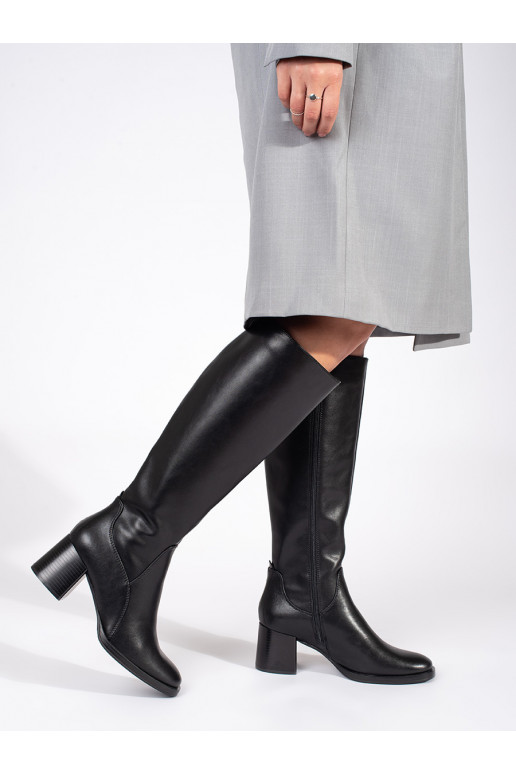 black classic leather Women's boots on the heel Sergio Leone