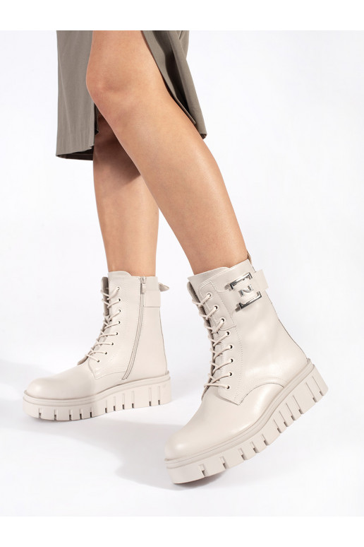 beige laced boots with platform