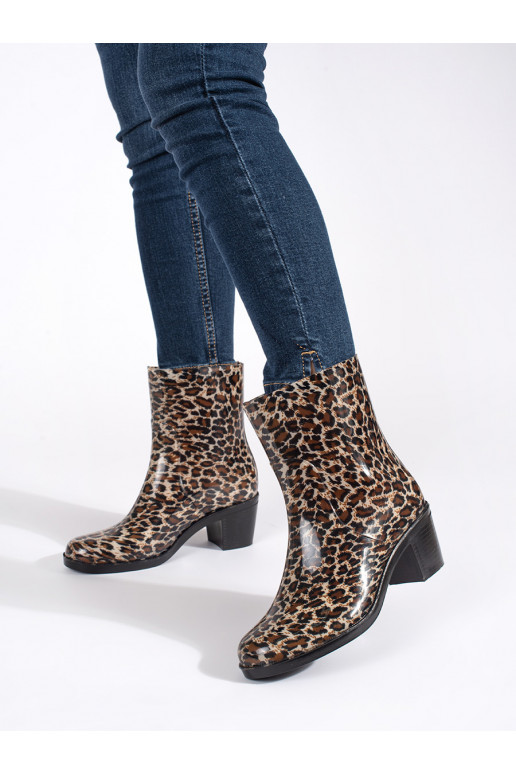 Rubber boots womens on highheels leopard print