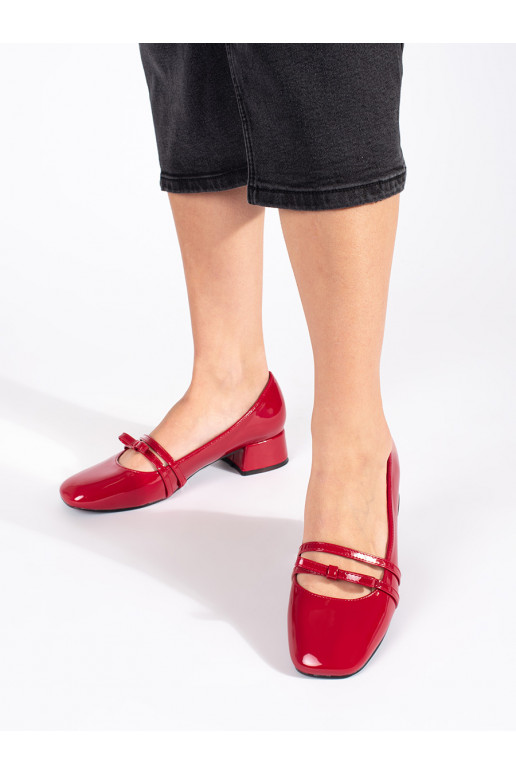 red lacquered High heels on a low heel