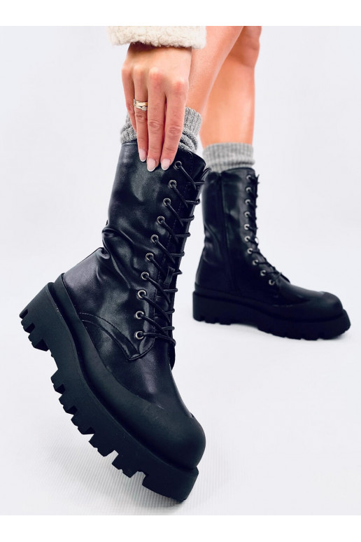 Boots laced bovver boots KNIGHT BLACK