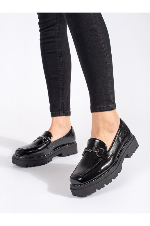 black women's moccasins with platform ozdobione łańcuszkiem