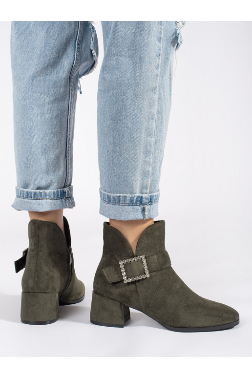 khaki colors of suede women's boots with silver buckle