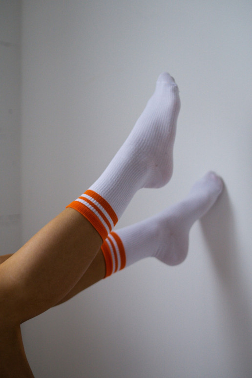 Women's High Striped Socks White-Orange