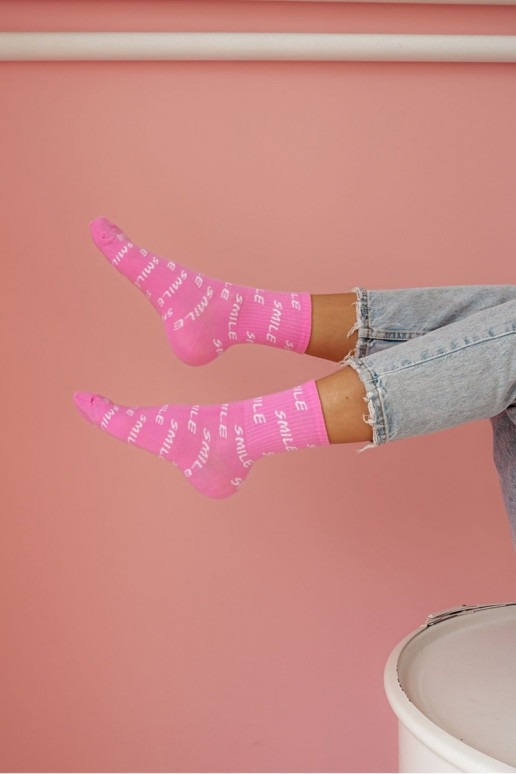 Ladies Cotton Socks With Print Smile Pink