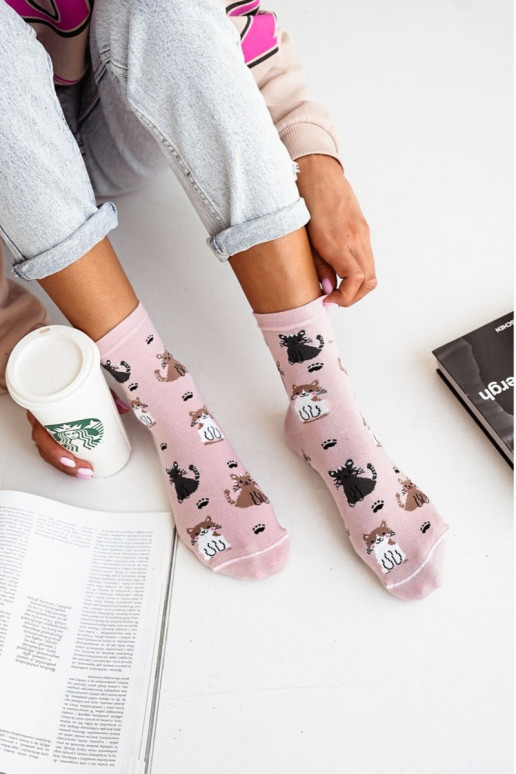 Women's Cotton Socks With Cats Pink