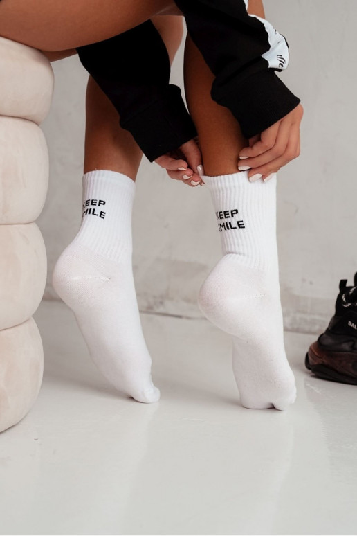 Women's Socks With The Print Keep Smile White