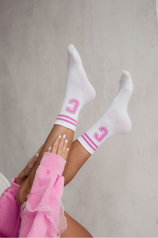 Women's Socks With Stripes And Letter C White-Pink