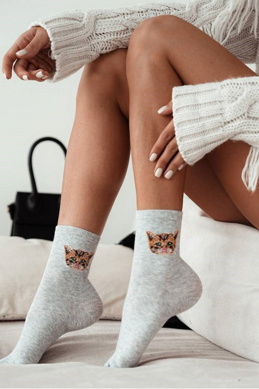 Women's Cotton Socks With Kitten Gray