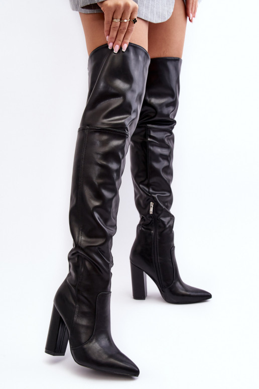 Women's High Boots Over The Knee On Heel Black Jeine