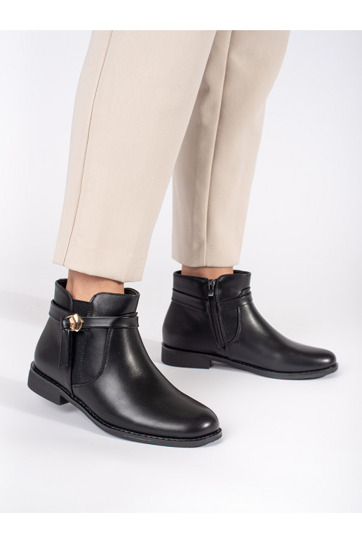 black women's boots with straps on a low heel